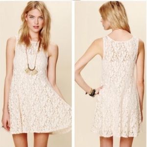 Free People Ivory Cream Lace Sleeveless Lined Dress sz XS